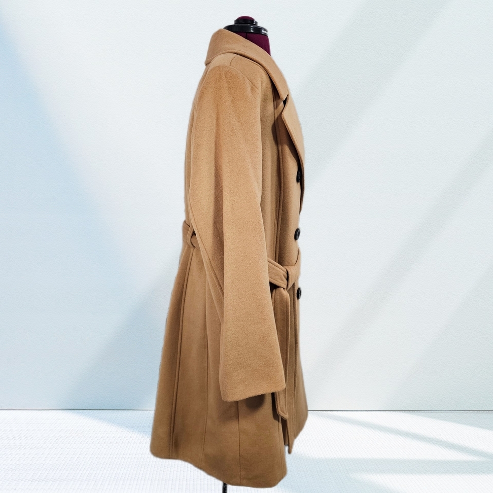 Anne Klein Cashmere Wool Blend Camel Double-Breasted Belted Trench Coat - Picture 6 of 16